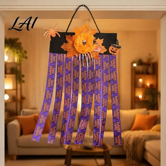 Skull Bat Pumpkin Print Backdrop Halloween Rag Flag Banner Maple Leaf Flower Ribbon Hanging Kindergarten Activity Decor Decor Farmhouse Wall Art for