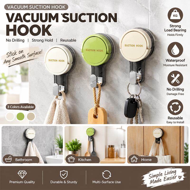 Traceless Vacuum Suction Hooks No Drilling Adhesive Wall Hook Reusable Heavy Duty for Home Bathroom Kitchen Door Hanging