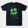 Men Black Print T-shirt Four Leaf Clover No-Cut Transfer Paper Print Cotton Tshirt