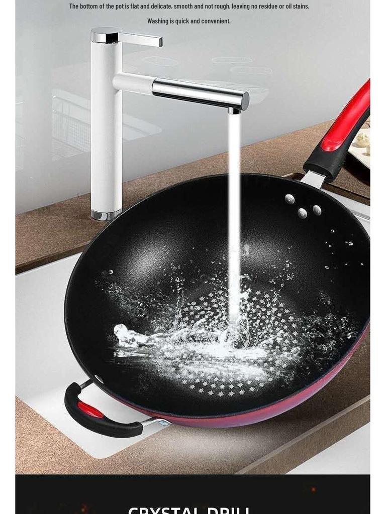 German Crystal Non-Stick Oilless Wok: Smoke-Free Flat Bottom Stir-Fry Pan for Induction & Gas Stoves.