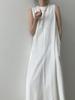 Women Summer Vintage Cotton and Linen Long Tank Dress Sleeveless Loose Waist Large Hem Round Collar Midi Sundress