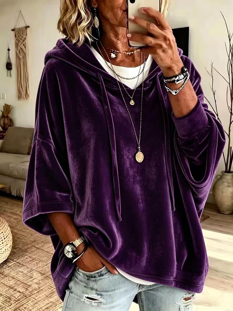 Women's Gold Velvet Hooded Sweatshirt - New Autumn/Winter 2026 Collection