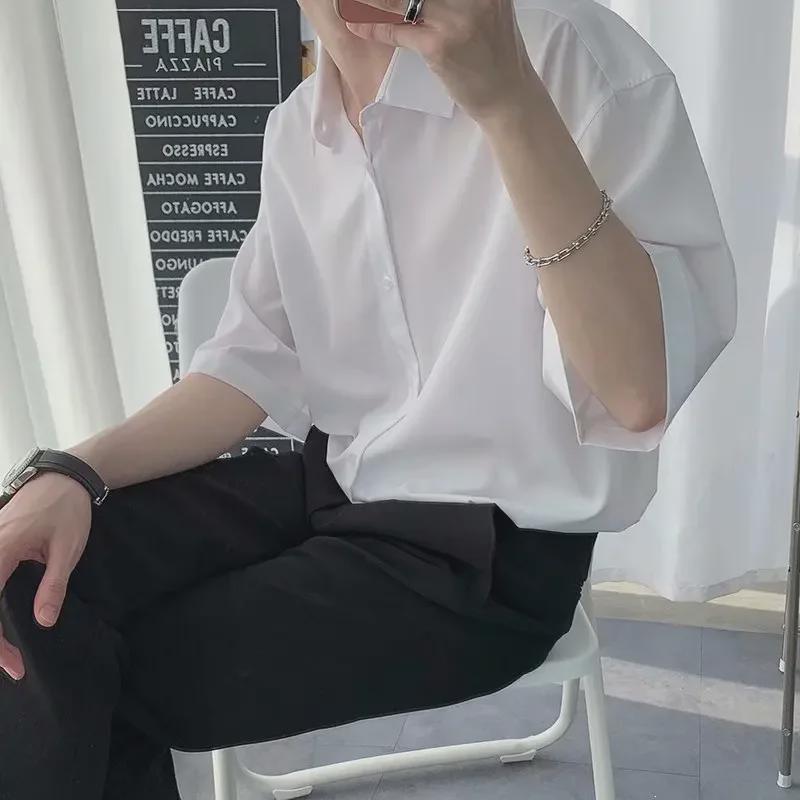 Men's Summer Korean Style Casual Loose Five-Point Sleeve Cardigan Shirt