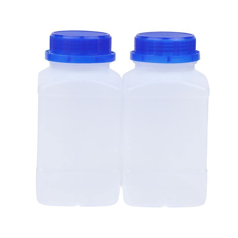 2 Piezas 250/500/800ml Blanco Plástico HDPE Vacío Cuadrado Botella Botella de Reactivo Laboratorio Muestras Frascos Antirrobo Azul Tapa de Rosca