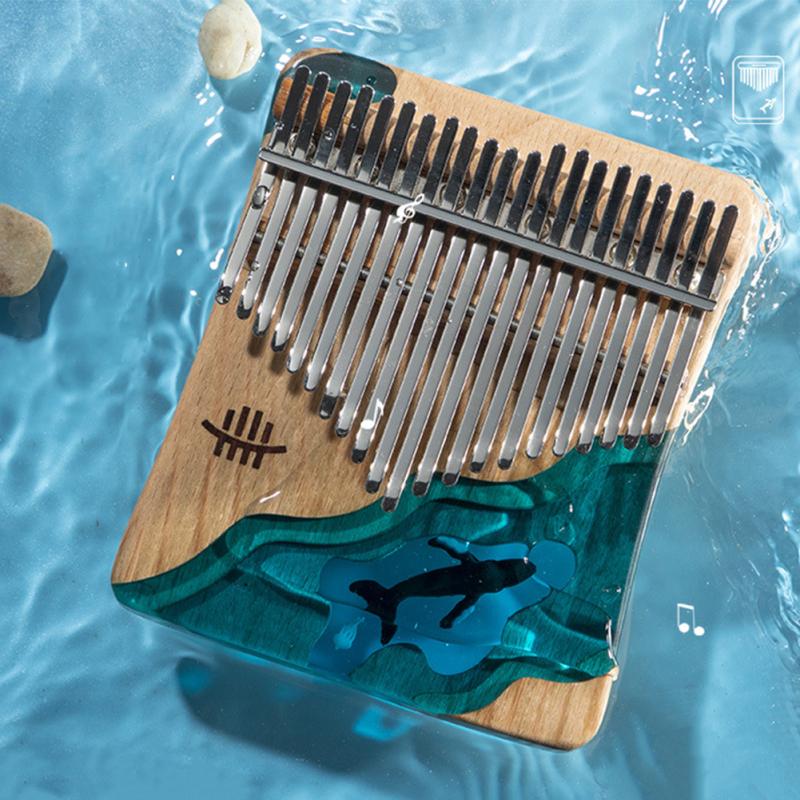 1 Set Beech Wood+resin 21 Keys Thumb Piano Blue Whale Thumb  Piano Plate Type Kalimba With Bracket
