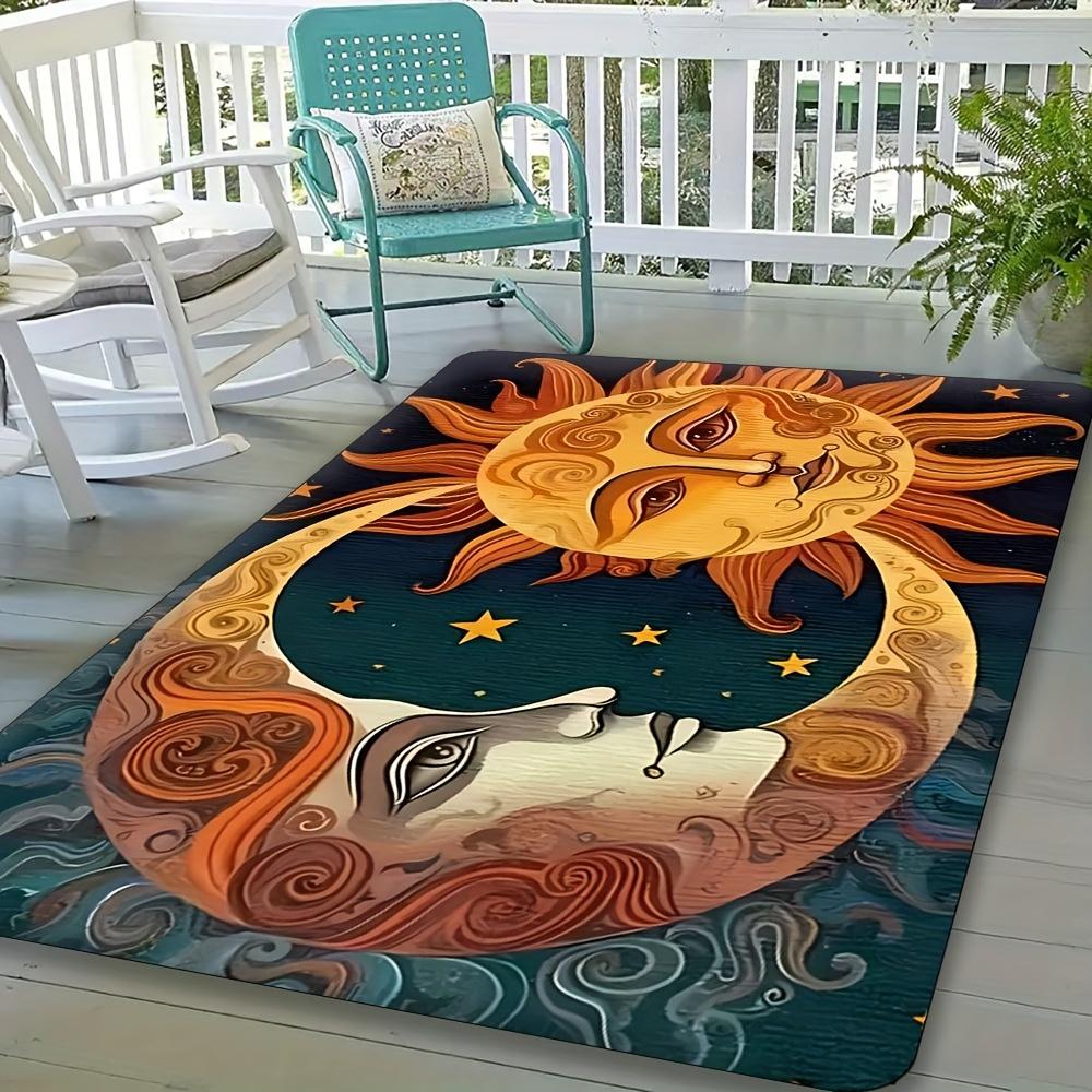 Sun & Moon Face Rug – Celestial Art Design, Soft Flannel Mat for Entryway, Living Room, Bedroom 40x60cm