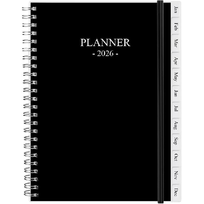 Planner 2026, Monthly Planner Runs January 2026 to December 2026, Calendar Planner with Sturdy PP Cover, Weekly Planner 2026, Laminated Tabs, Twin чёрный