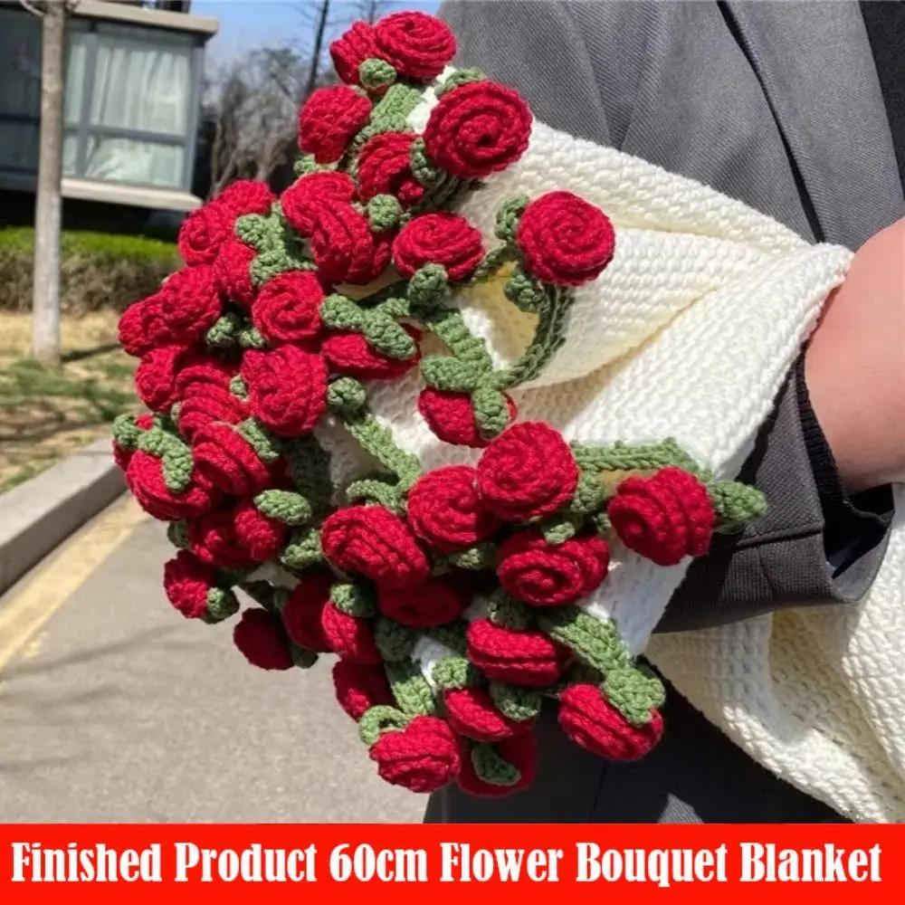 New 60cm Rose Bouquet Blankets Finished Product Crocheted Blanket Baby Blanket Gifts