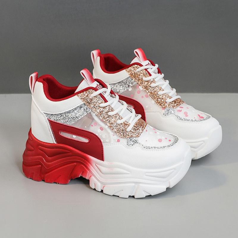 High Quality Women's Platform Shoes Summer Mesh Breathable Casual Shoe 2025 Fashion Sexy Sequin Lace-Up Sneakers Designer Brands