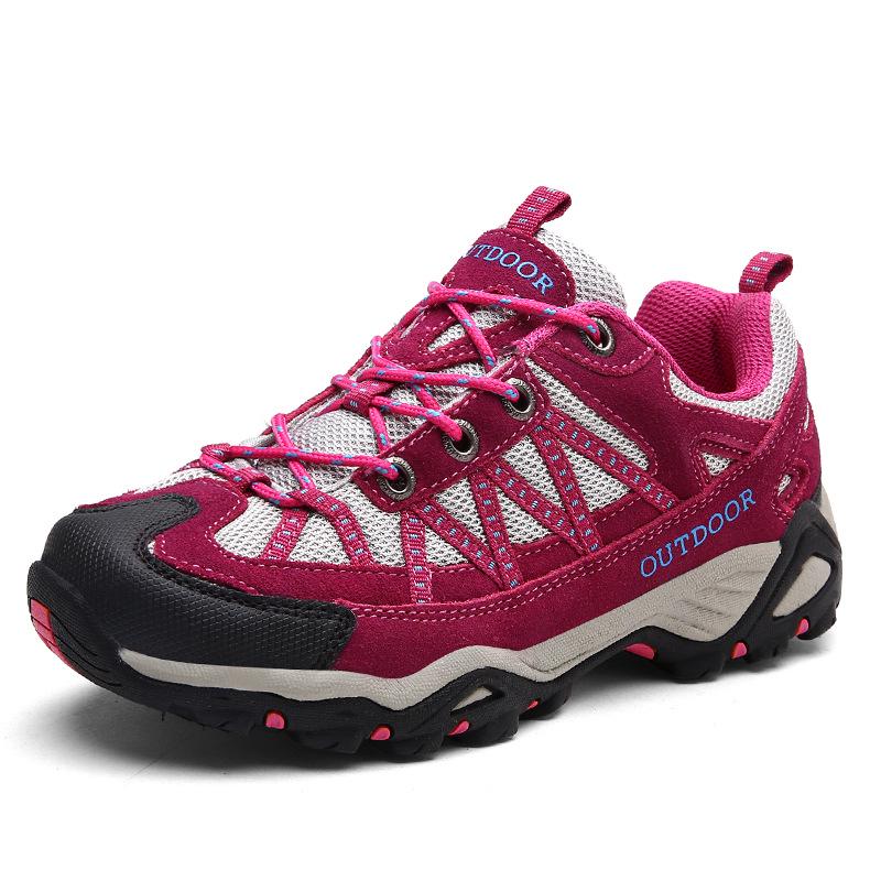 Autumn and Winter Leather Outdoor Shoes Men's Mesh Breathable Non-slip Couple Hiking Shoes Low-top Hiking Shoes
