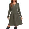 women's vertical ribbed cotton blend crew neck long sleeve midi a line knit sweater dress fall casual swing gown