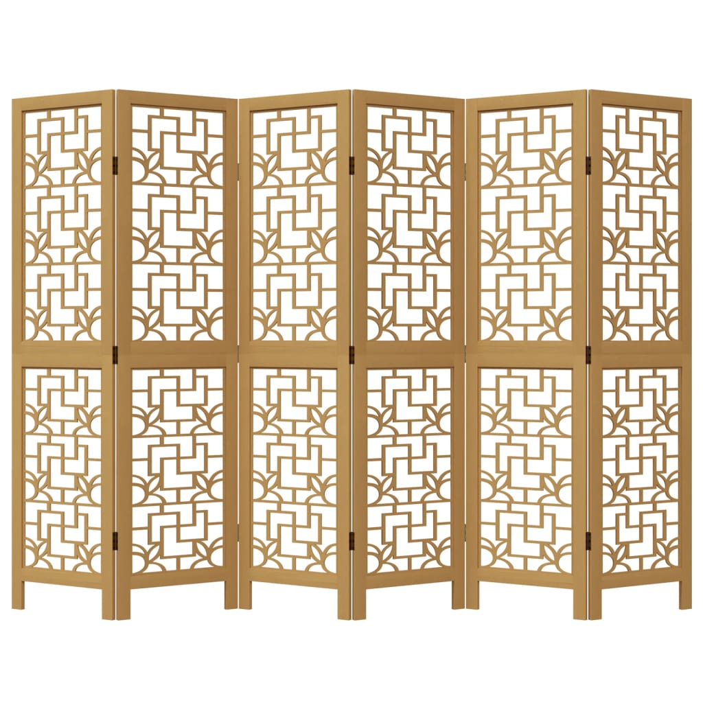 6 Piece Room Divider In Brown Solid Paulownia Wood
