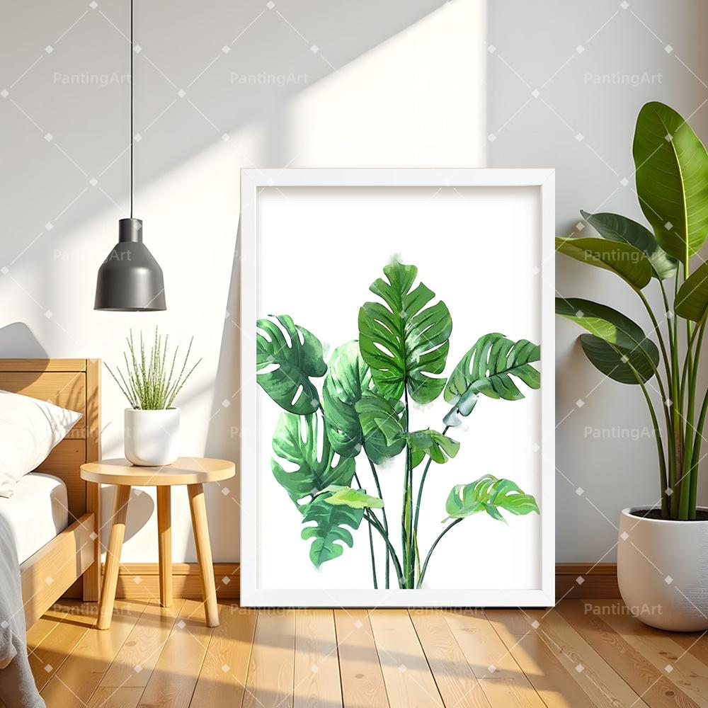 Bohemian Watercolor Tropical Plant Canvas Painting Monstera Banana Leaf Eucalyptus and Fern Art Posters Aesthetic Bedroom Decor