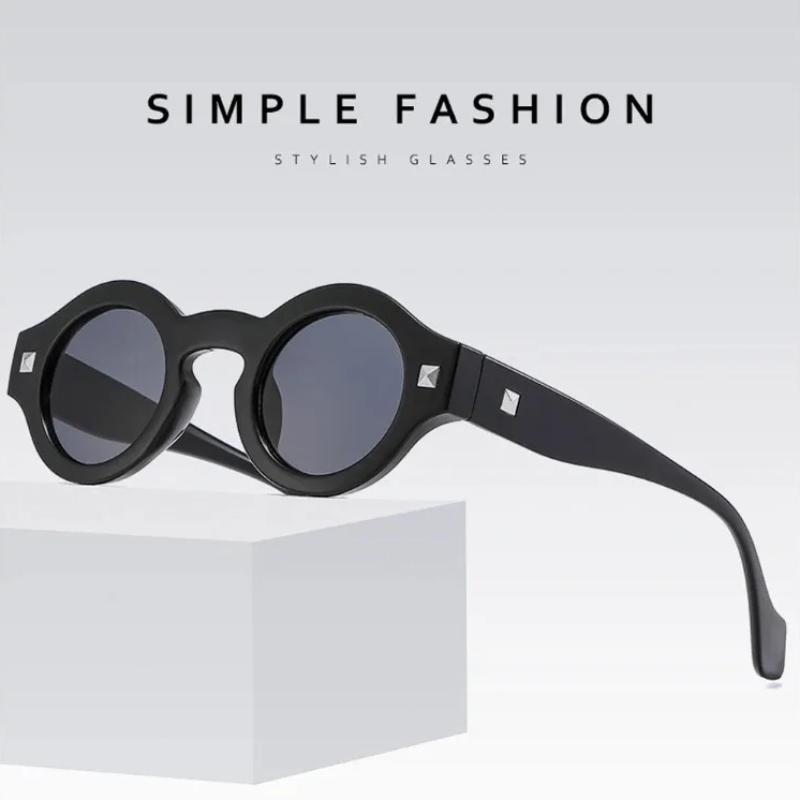 Vintage Small Round Sunglasses Women Men Metal Hinge Grey Transparent Shades Outdoor Eyewear Retro Rivet Glasses