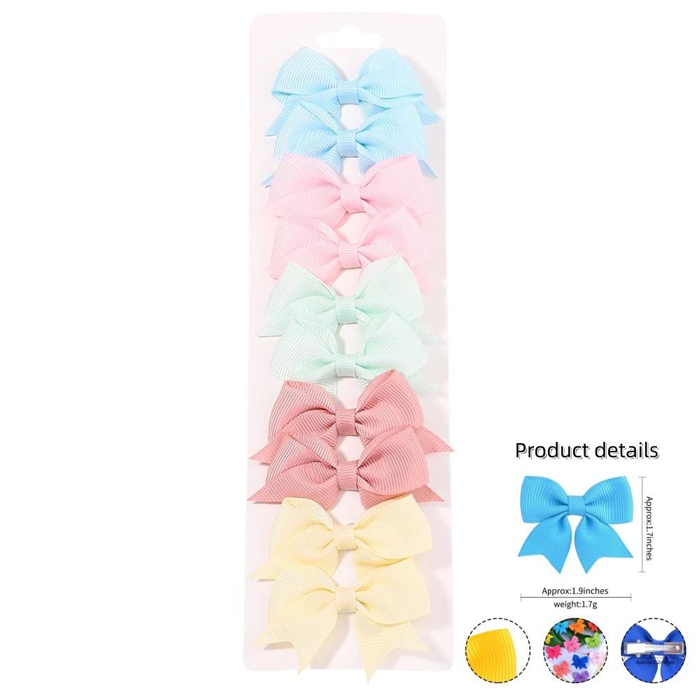 10Pcs/Set Solid Kids Bows Hair Clips for Baby Girls Handmade Ribbon Bowknot Hairpin Barrettes Daily Hair Accessories