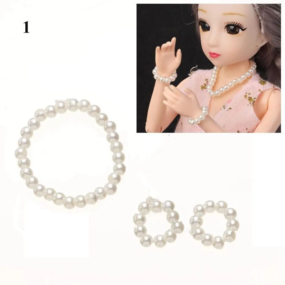 Fashion Mini Pearl Jewelry Necklace Earrings For BJD Dolls Bracelet For 1/6 Doll Clothes Accessories Decoration Kids Diy Toys