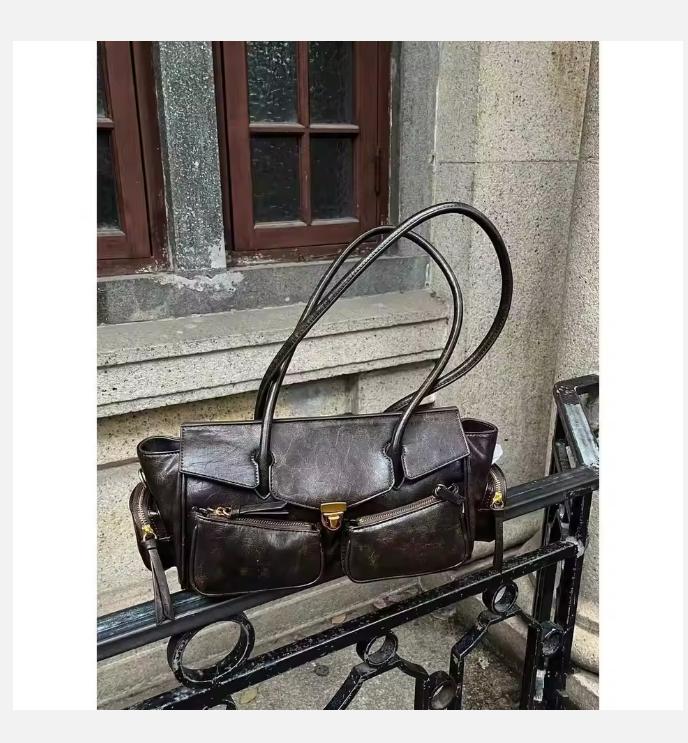 

High Street Coffee Shoulder Bags Purse Women Retro Hot Girls Casual Crossbody Bags Handbag Female Autumn Winter Y2k Bag