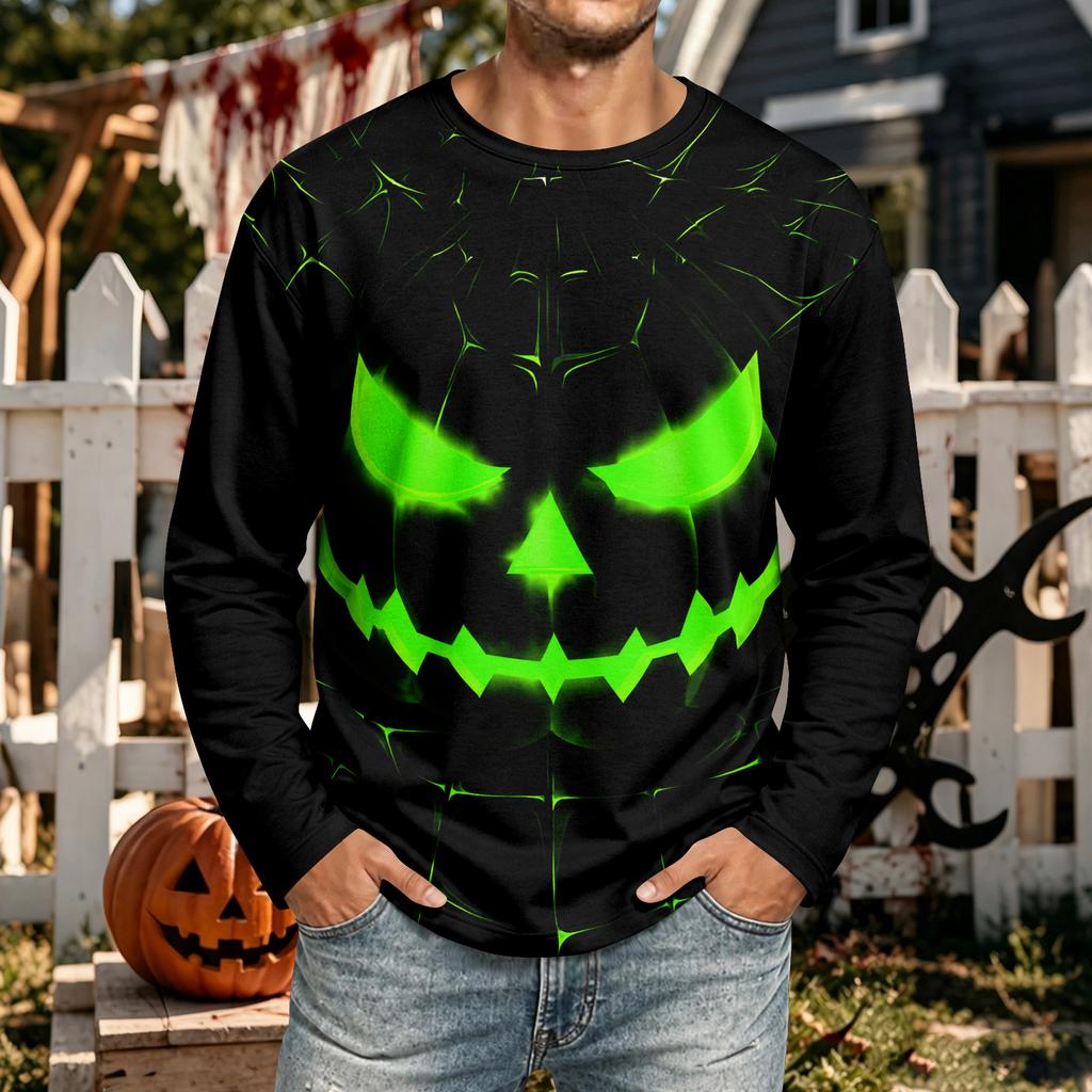 Men's Halloween Neck Long Sleeve Shirt for Casual Comfort