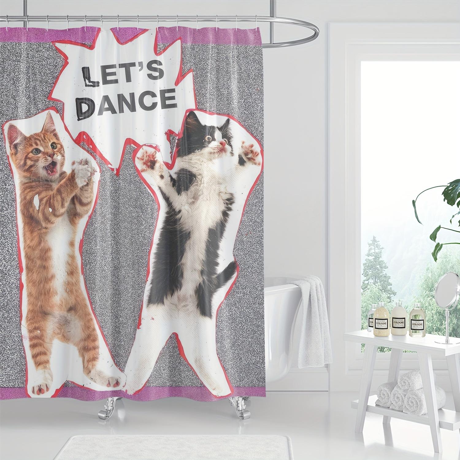 

1pc Playful Dancing Cats Shower Curtain - Modern Art Collage, Humorous Digital Print, Polyester Fabric, Machine Washable, Includ 90x180cm35x71in
