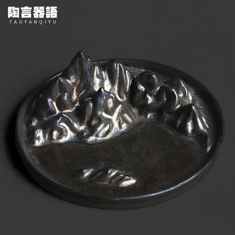 

Kiln Fambe Black Gilt Mountains Incense Holder Zen Garden Incense Burners Meditation Censer Lid Holder Teaware Supplies Crafts