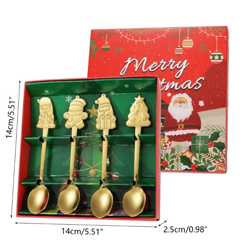 4Pcs Stainless Steel Christmas Coffee Spoons Christmas Trees Santa Tea Spoon Gingerbreads Man Dessert Drink Mixing Spoon