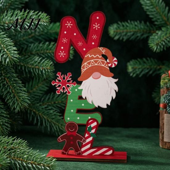 Christmas Gnome Signs Wooden Ornament, Gingerbread Man Reindeer Letter Decor, Colorful Tabletop Holiday Desktop Decorations Figurines for Tree