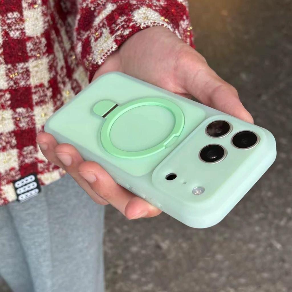 Compatible with iPhone 16 Pro Max-17 Liquid Silicone Magnetic Bracket Phone Case