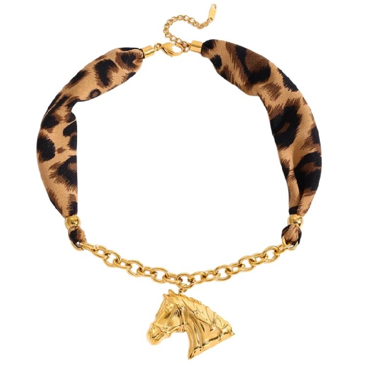 

Современный шарф с леопардовым принтом, подвеска-лошадка, ожерелье из титановой стали, тонкая цепочка на шею, украшение для шеи для модных женщин, подарок 1