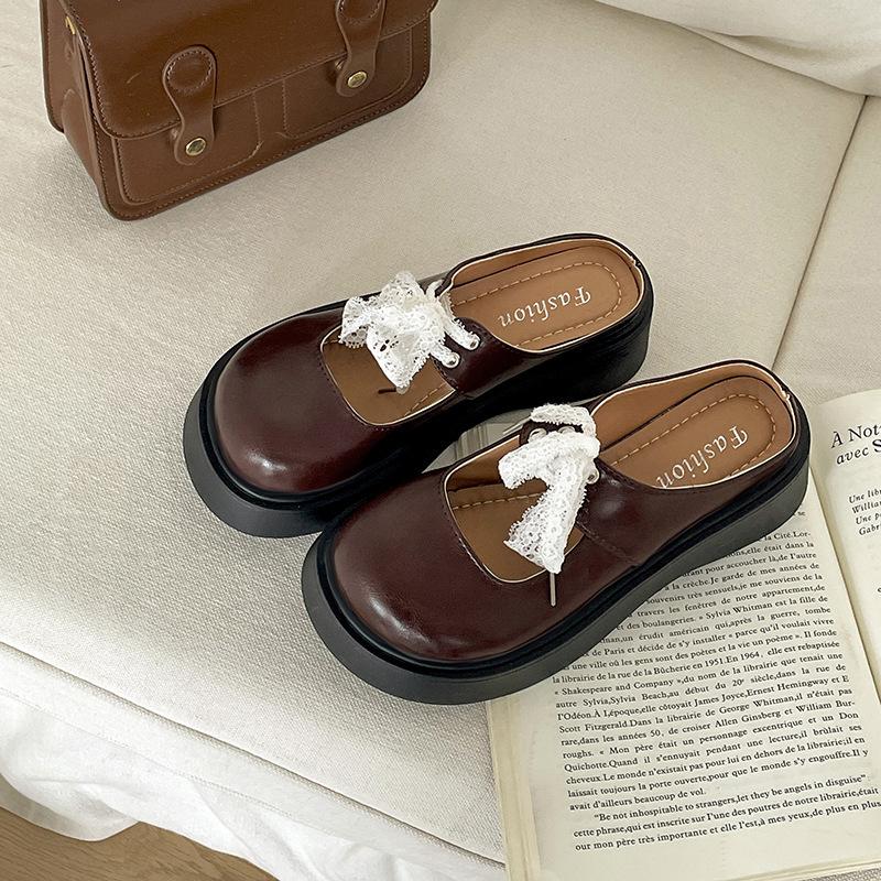 Popular French Retro Non-slip Bag Head Platform Slippers Slippers Women's 2025 New Outer Wear Summer Half Drag Light Mouth Single Shoes