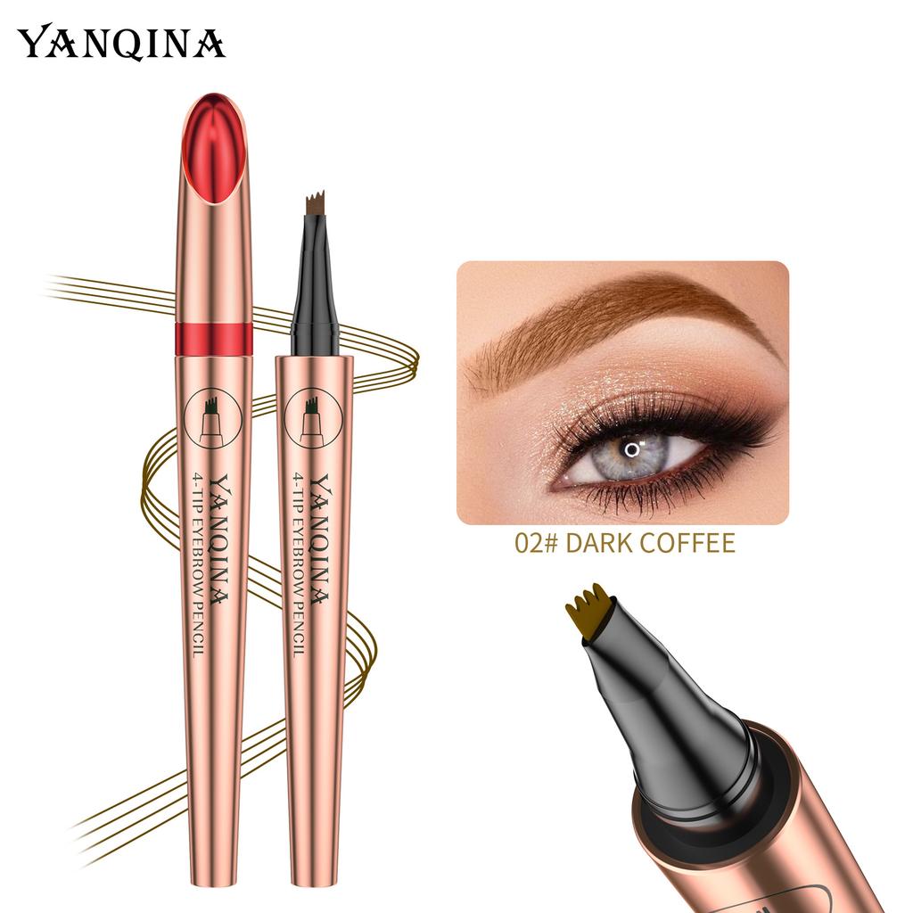 Gold Tube Wild Eyebrow Four-Claw Liquid Eyebrow Pencil, Waterproof And Non-Smudging Four-Ended Bifurcated Water Eyebrow Pencil, Makeup