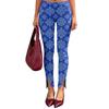 Women's Slim Pants with Retro Floral Print and Side Slit Design - Black