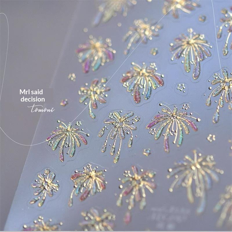 Pretty Colourful Firework Castle Shiny Romantic Pyrotechnics Embossment Self Adhesive Nail Art Stickers New Year Manicure Decals