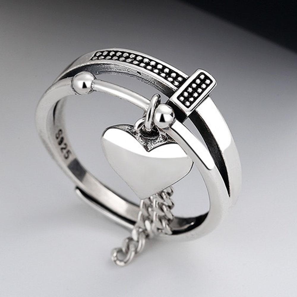 

BF CLUB 925 Sterling Rings for Women Simple Geometric Handmade Irregular Retro Heart Tassel Ring Allergy For Birthday Gift resizable