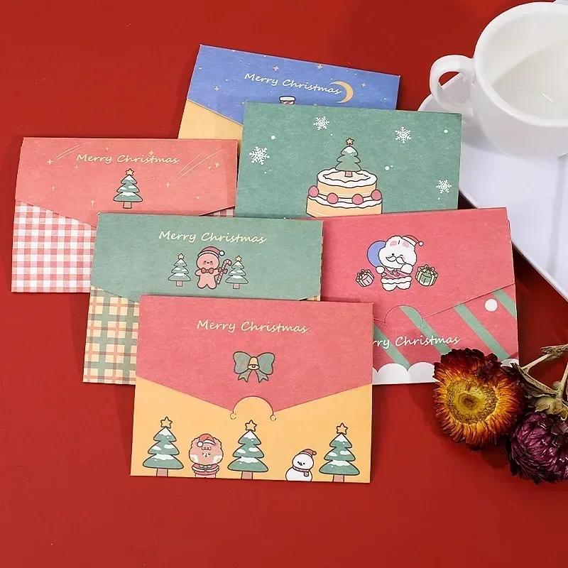 6Pcs Christmas Greeting Card Mini Christmas Blessing Greeting Cards Envelope New Year Postcard Gift Card Xmas Party Wholesale