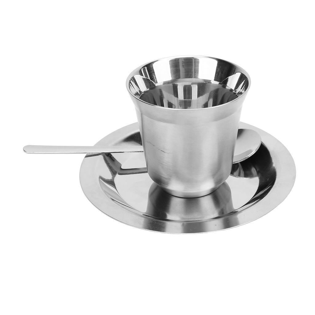Kaffeetassenset mit Untertasse Löffel 80ml Doppelwandig Isoliert 304 Edelstahl Demitasse-Tasse für