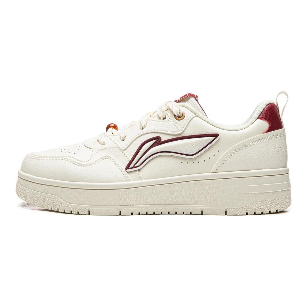 Li Ning Tianji Soft Slip Resistant, Abrasion Resistant, Height Increasing Low Top Skateboard Shoes Women's White Red AGCW068-5
