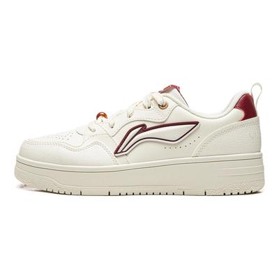 Li Ning Tianji Soft Slip Resistant, Abrasion Resistant, Height Increasing Low Top Skateboard Shoes Women's White Red AGCW068-5