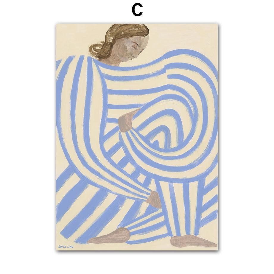 Abstract Stripe Girl Line Minimalist Wall Art Canvas Painting Nordic Posters And Prints Wall Picture For Living Room Home Decor
