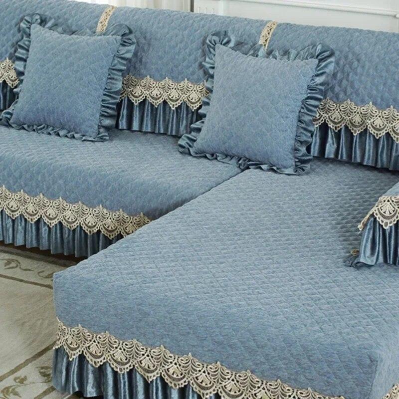 European Style Large Flower Sofa Cover Light Luxury Lace Non Slip Sofa Cushion Four Seasons Universal Fabric Sofa Napkin
