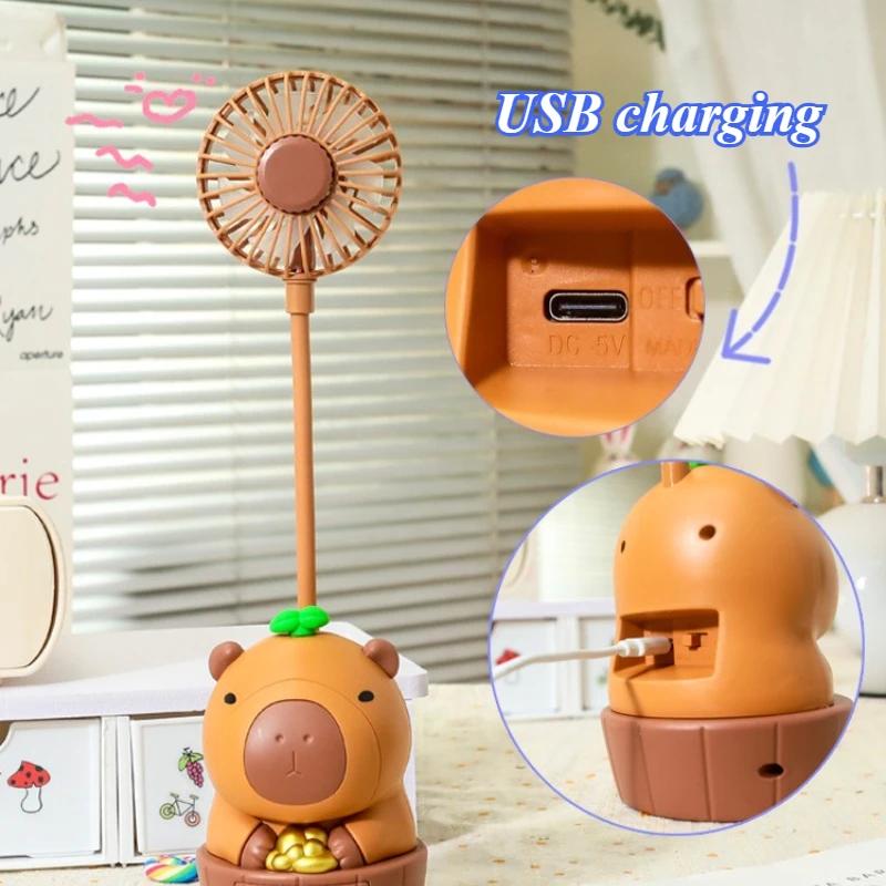 Kawaii Capybara Charging Fan  Pencil Sharpener Folding Soft Cute Cartoon USB Desktop Fan Children's Holiday Gift School Supplies