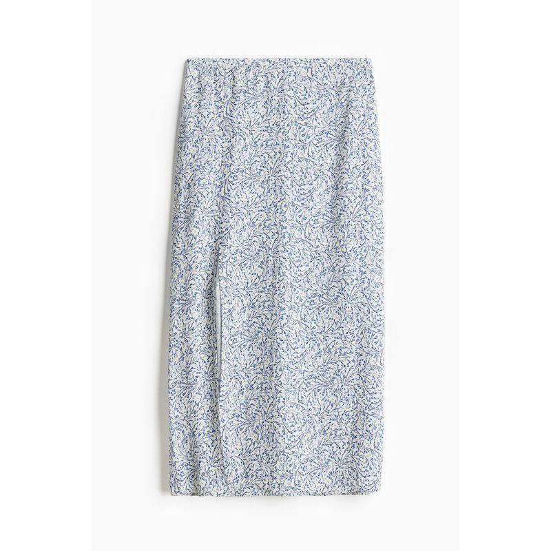 

HM Women s Skirt Autumn Elegant Fashion Crepe Woven A- line Mid-Length Skirt 1167338 White/Blue Florals 155/60