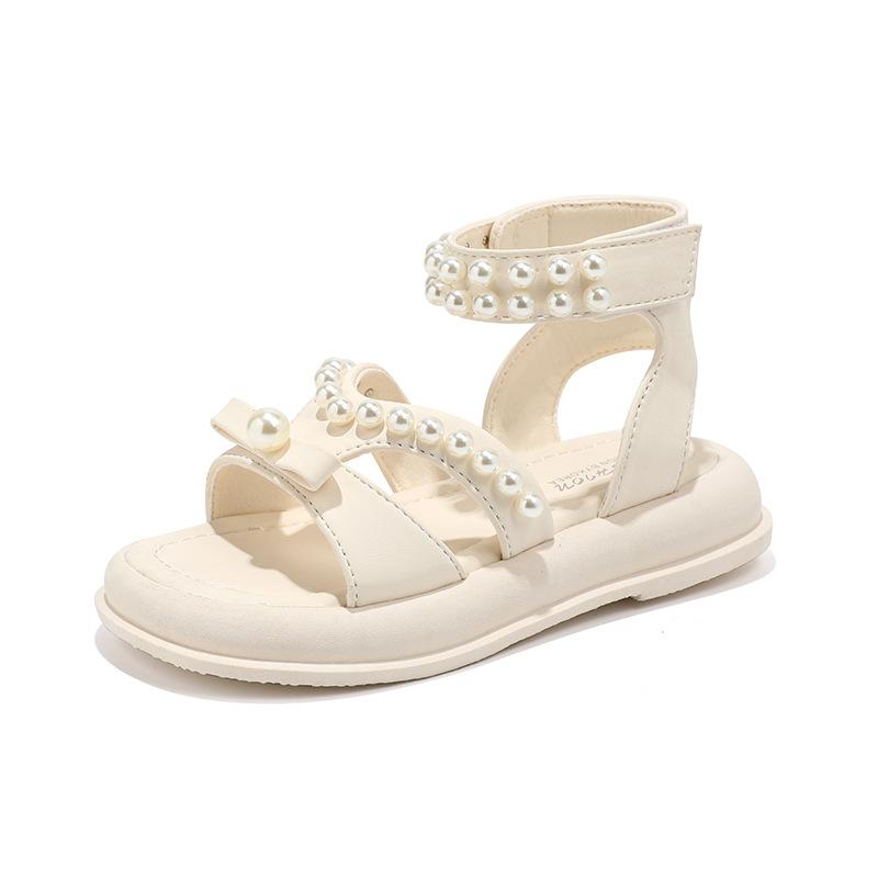 Girls Sandals 2025 Summer New Children's Fashion Pearl Princess Shoes Girls Roman Sandals Foreign Beach Shoes