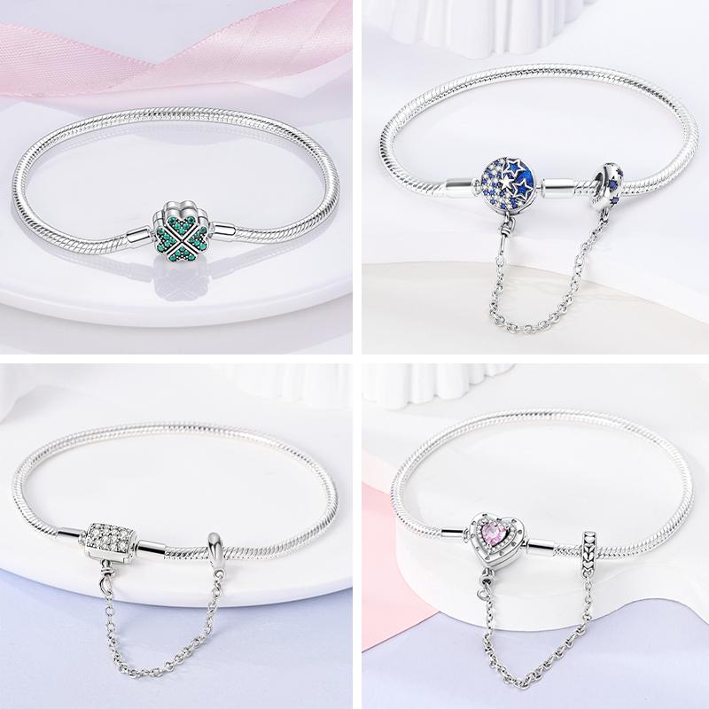 Bracelet 925 Silver Bracelet 17-20CM Love Heart Zircon Original Bracelets Fit Charms Bracelets Jewelry Gifts