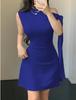 European and American women's clothing fashion Spice Girls new solid color single shoulder sleeveless splicing straps hip wrap short dress women