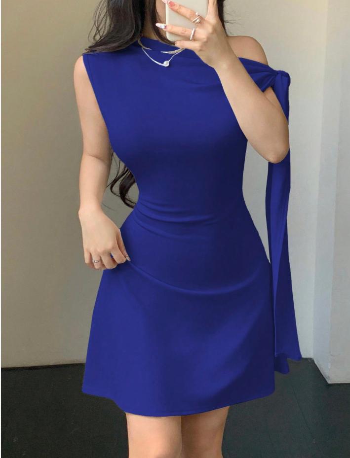 European and American women's clothing fashion Spice Girls new solid color single shoulder sleeveless splicing straps hip wrap short dress women