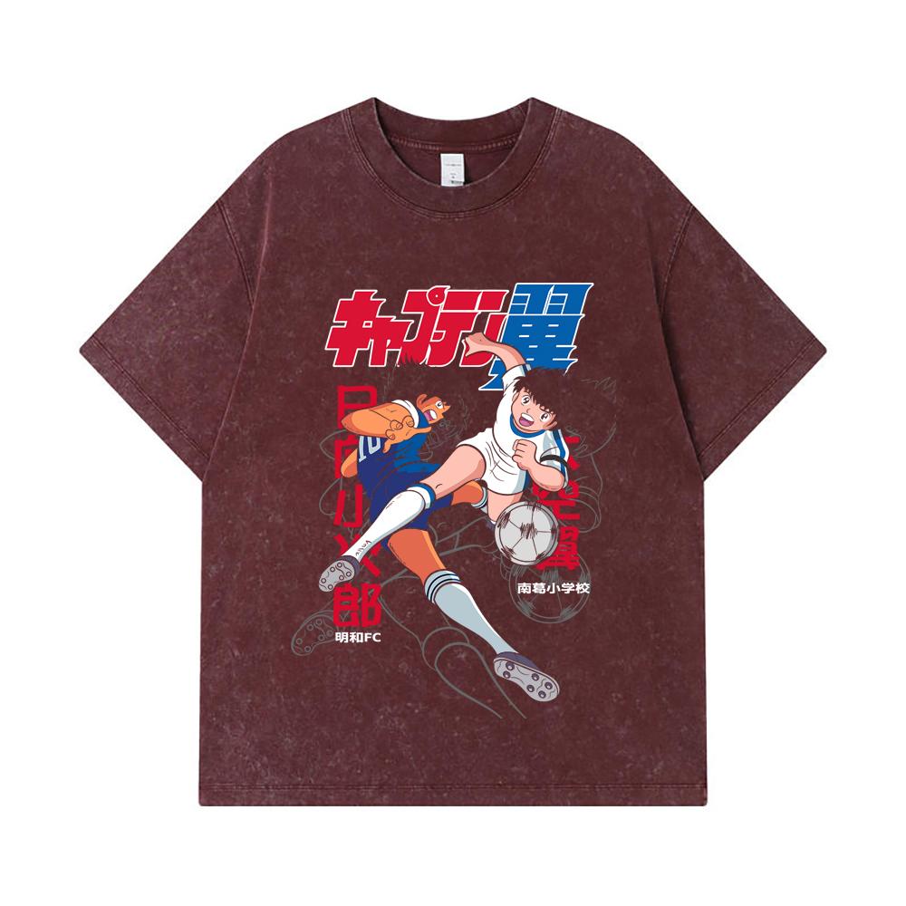 275 GSM Washed T-shirts 100% Cotton Captain Tsubasa V2 Print Unisex Heavy Cotton T Shirt