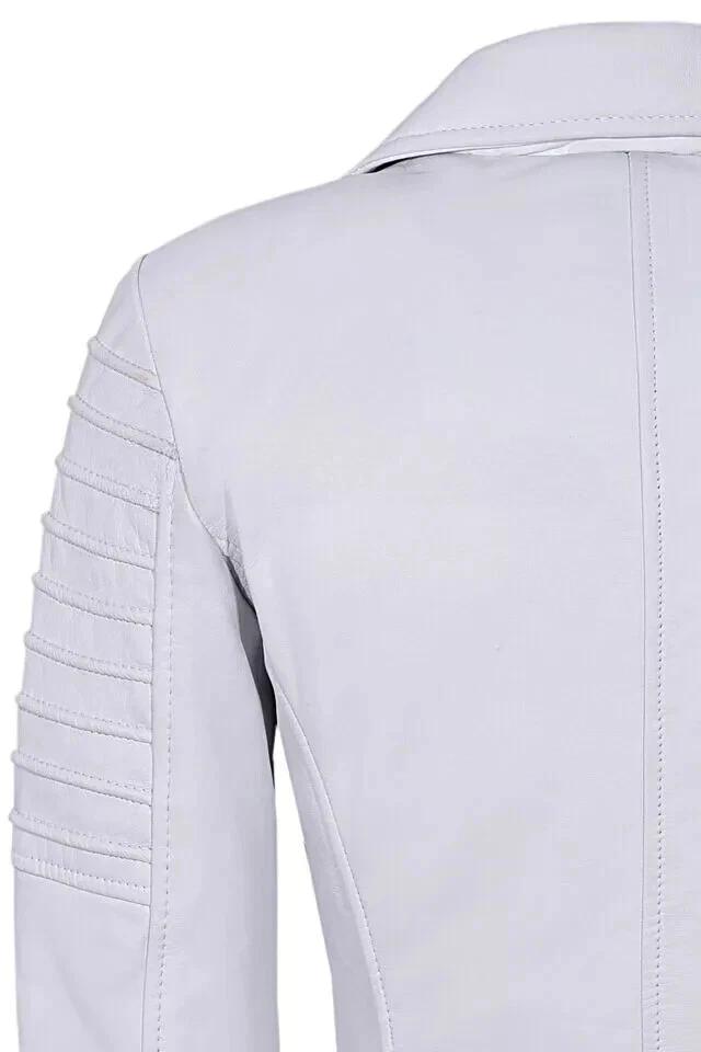 White Leather Lambskin Women Jacket Handmade Stylish Casual Motorcycle Fancy