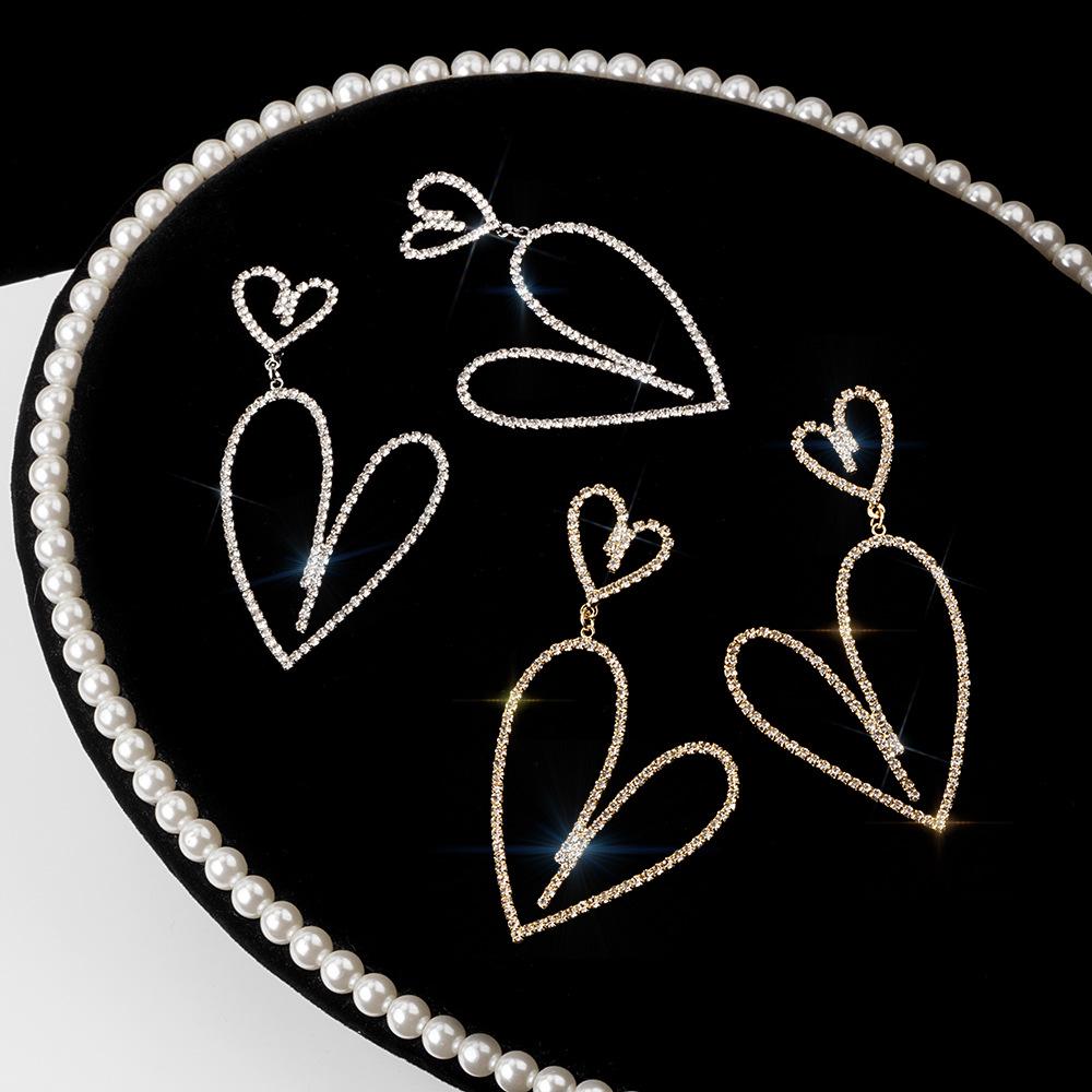 Dongmen Full Of Diamonds And Hollowed Out Long Peach Heart Earrings, Exaggerated Love And Cold Wind Earrings For Women