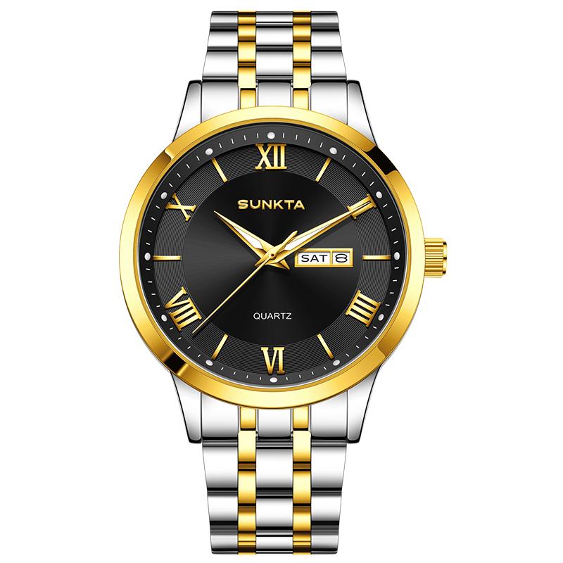 SUNKTA Design Man Business Watch Fashion Classic Stainless Steel Clock Date Week Luminous Quartz Men Watches Montre Homme