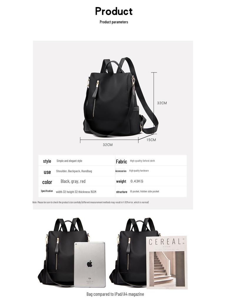 High-End Women's Versatile Oxford Backpack: 2024 Trendy, Large Capacity for Travel and School.